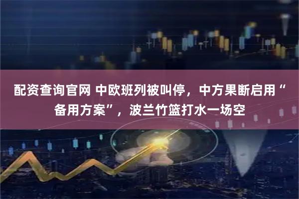 配资查询官网 中欧班列被叫停,中方果断启用“备用方案”,波兰竹篮打水一场空